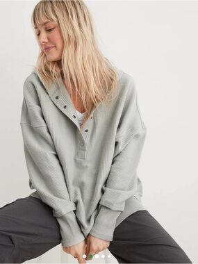 Aerie Textured Henley oversized grey green Hoodie